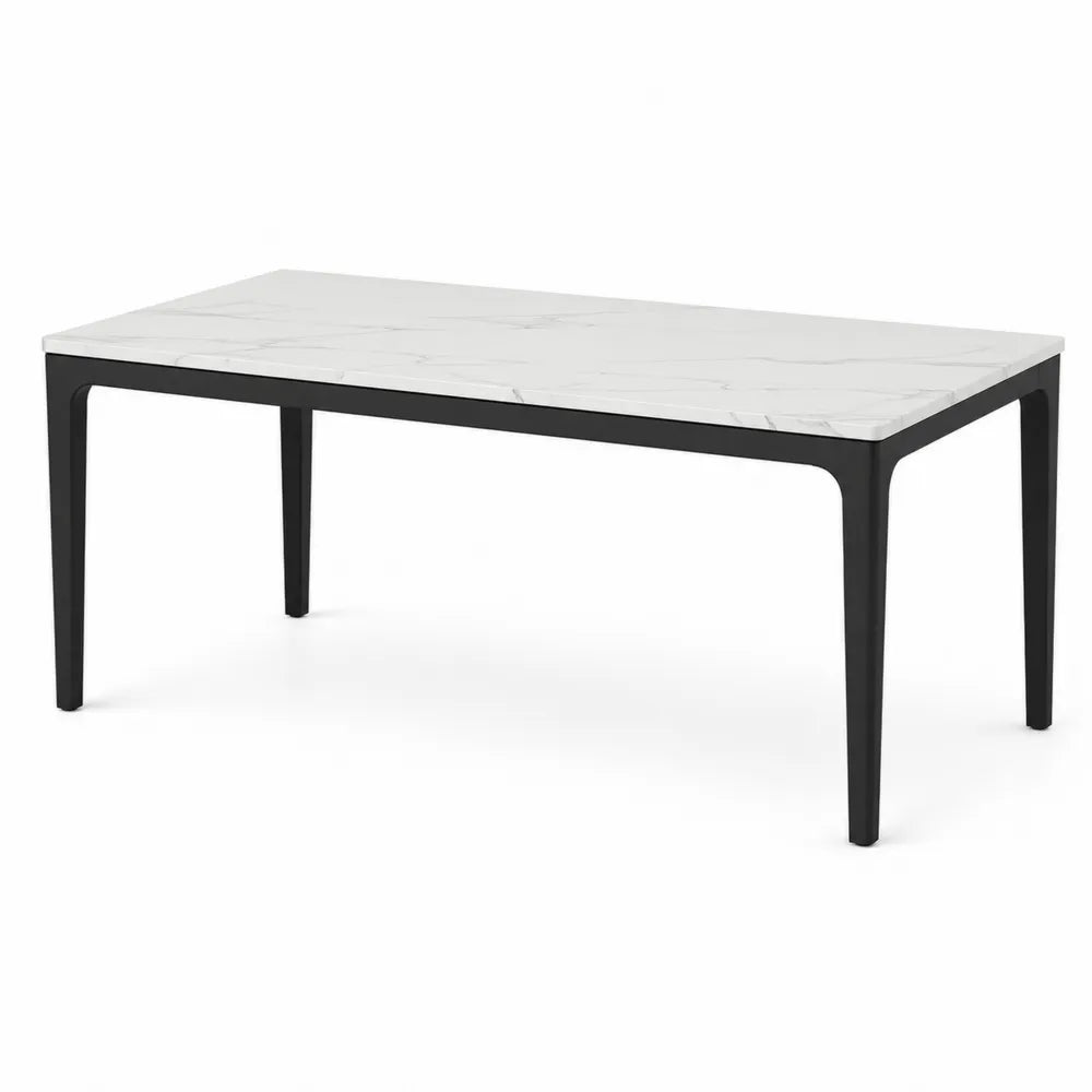 Mesa de comedor de mármol blanco y metal negro 180x90x75 cm