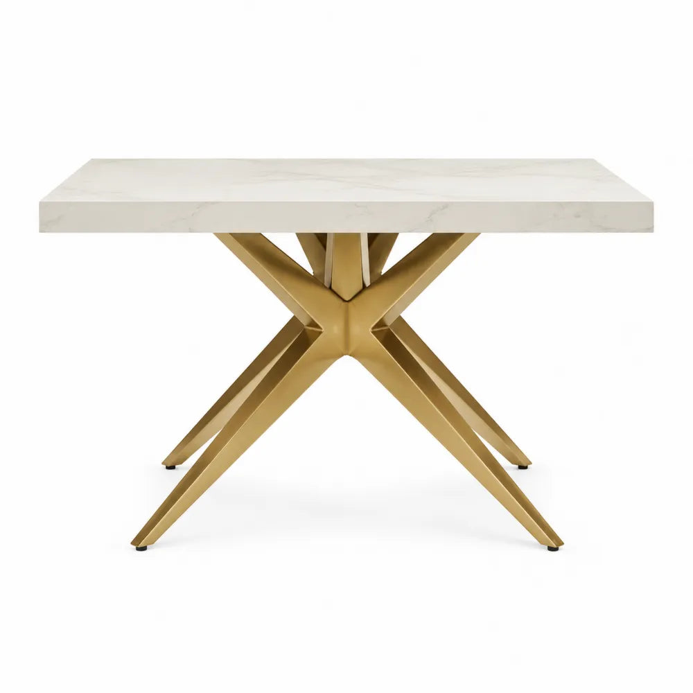 Mesa de mármol Carrara y acero dorado 140x80x75 cm