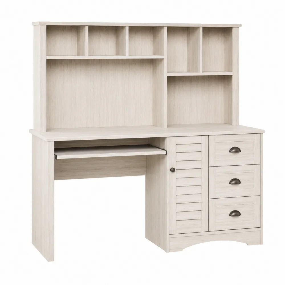 Escritorio de madera con estantería y cajones 120x145x60cm blanco
