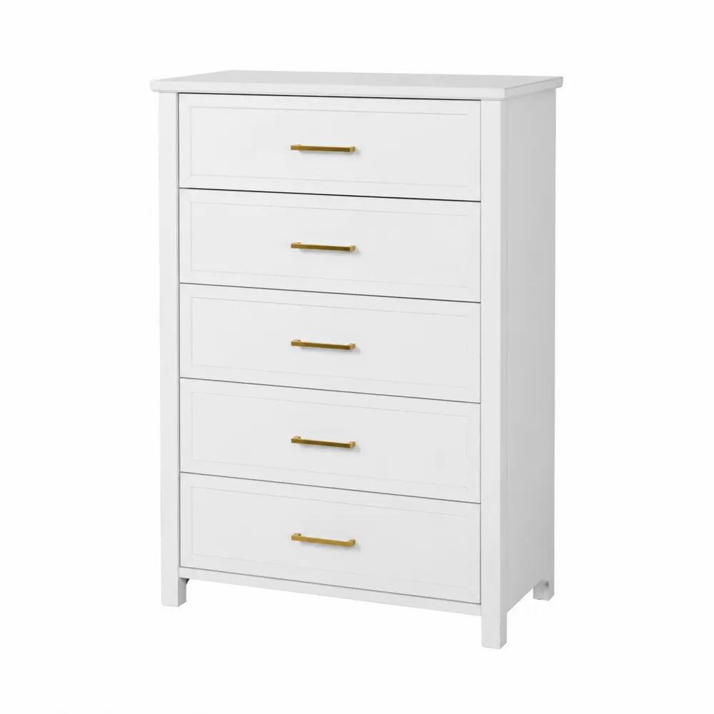 Cómoda de Madera Blanca con Tiradores Dorados 5 Cajones
