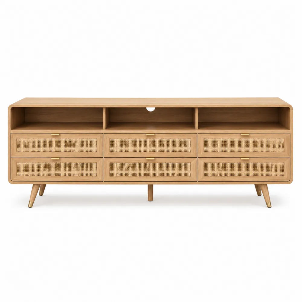 Mueble de TV de madera maciza y ratán de 160 cm