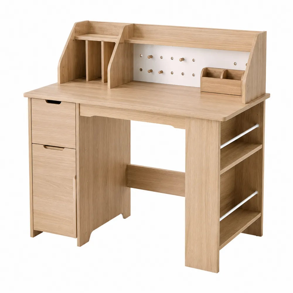 Escritorio de Madera con Cajones y Estantes de Roble Claro