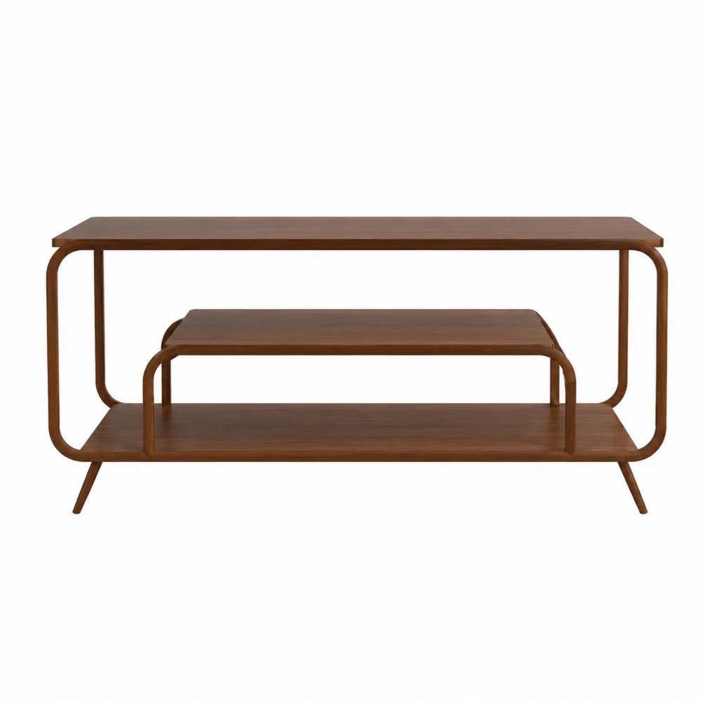 Mesa de TV de madera marrón con estantes