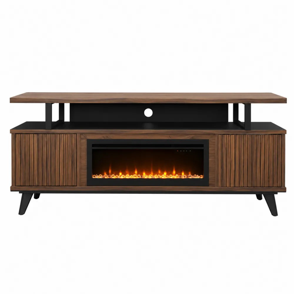 Mueble para TV con chimenea eléctrica de madera MDF efecto nogal 150 cm