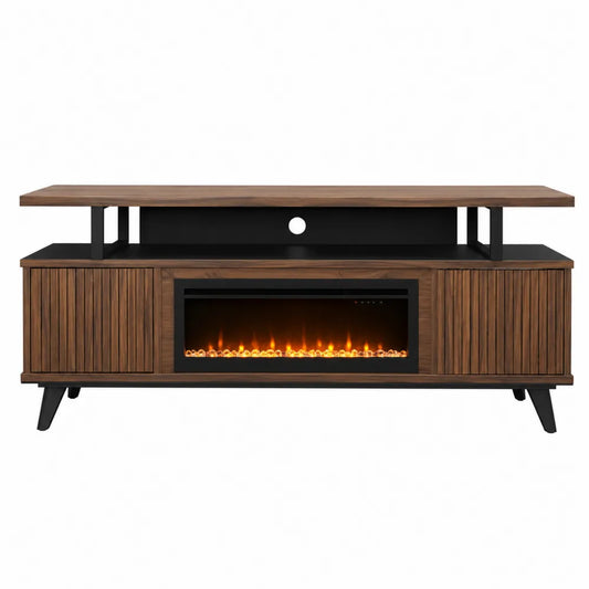 Mueble para TV con chimenea eléctrica de madera MDF efecto nogal 150 cm