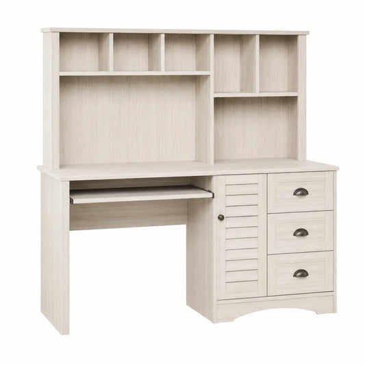 Escritorio de madera con estantería y cajones 120x145x60cm blanco