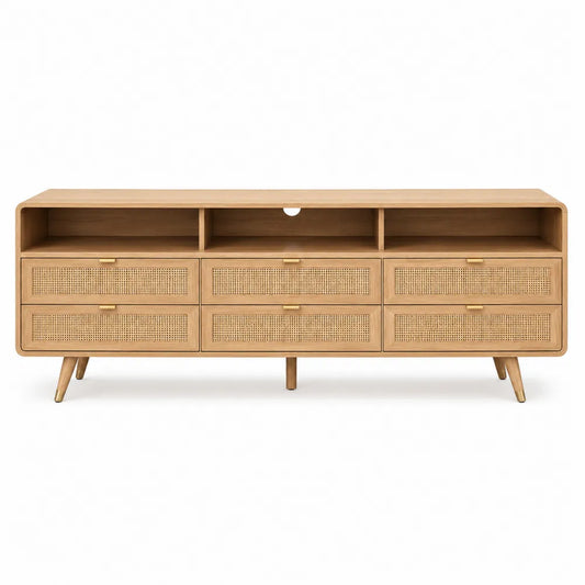 Mueble de TV de madera maciza y ratán de 160 cm
